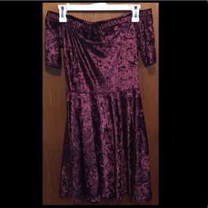 Crushed velvet off shoulder Maroon XS skater dress